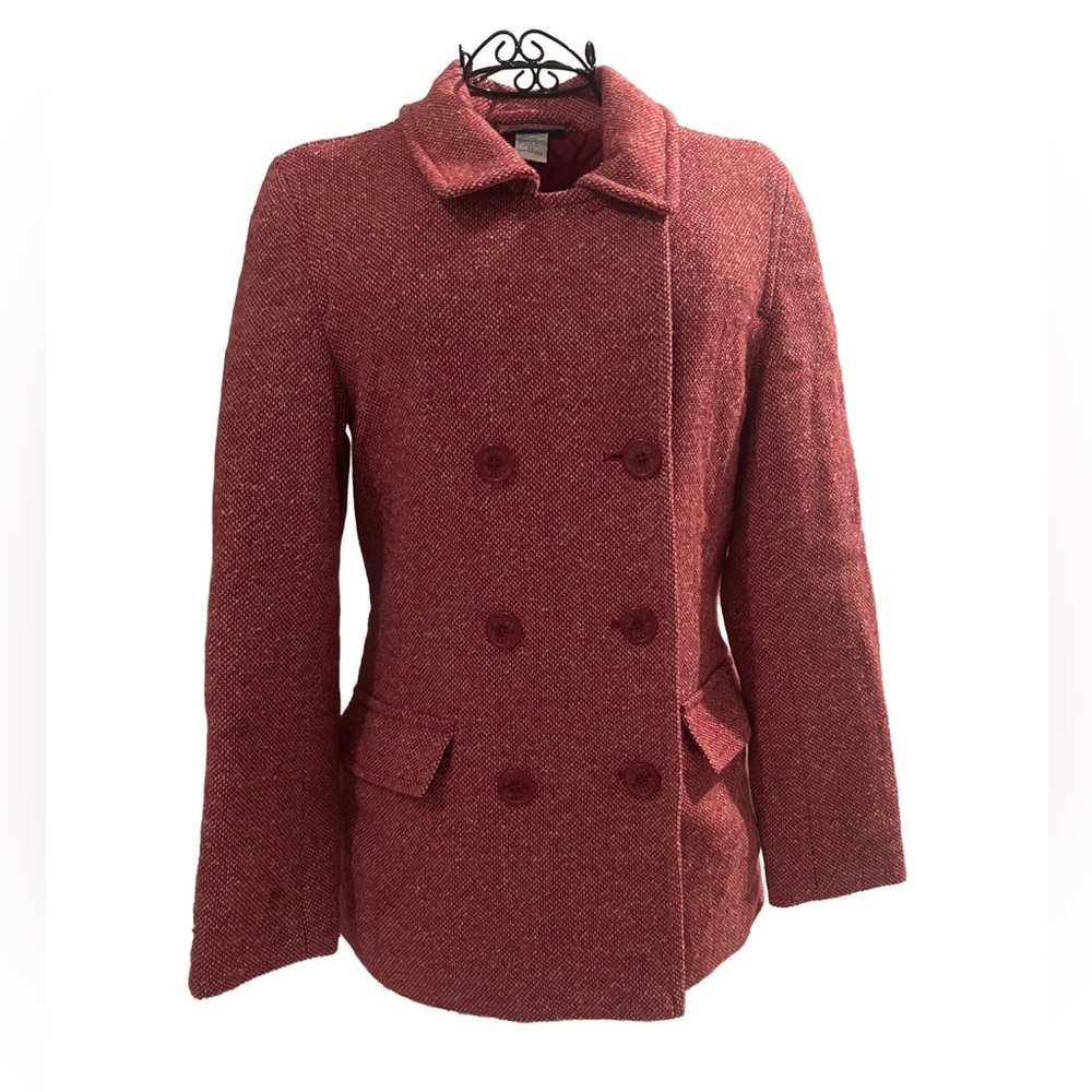 VTG dELiA*s 1990’s  Red Double-Breasted Pea Coat Textured Wool Blend. Size XS
